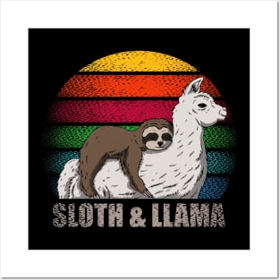 Sloth & Llama Retro Sunset Posters and Art